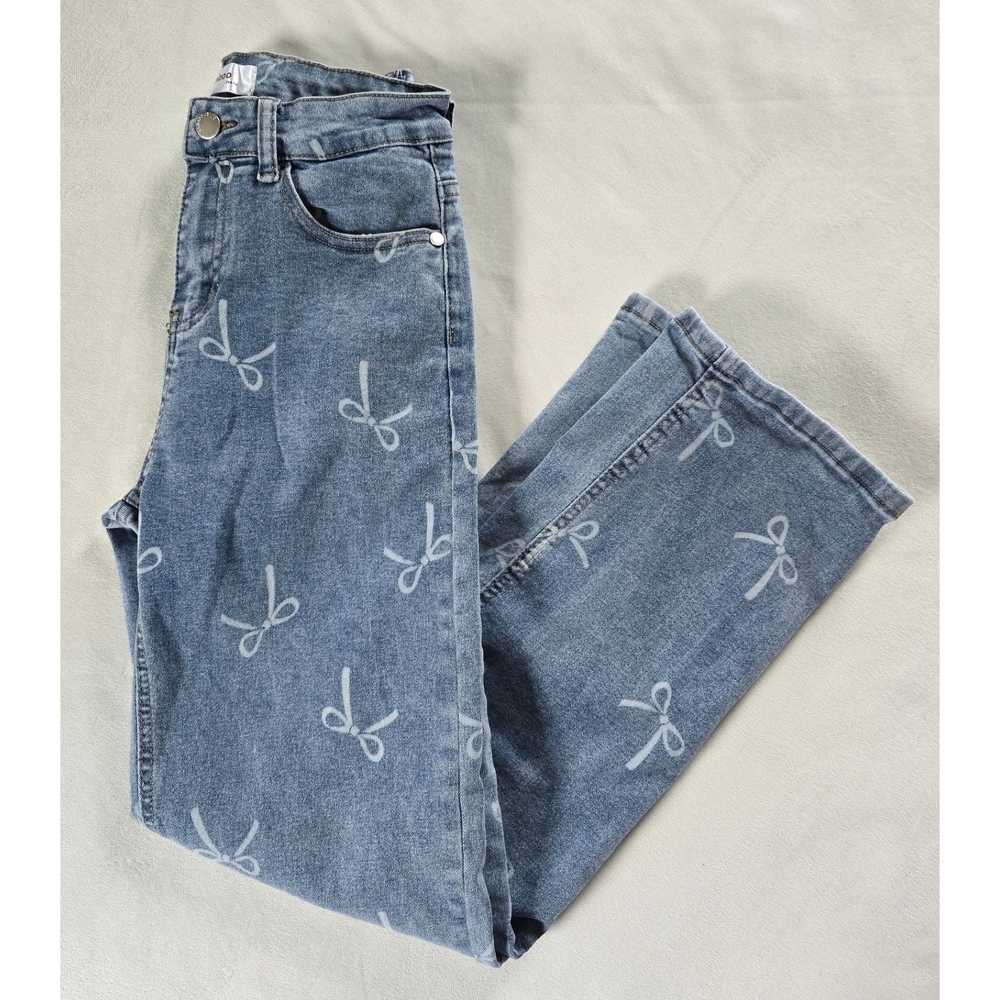 BAMBOO▪️Light Wash Straight Leg Jeans with Bow Design